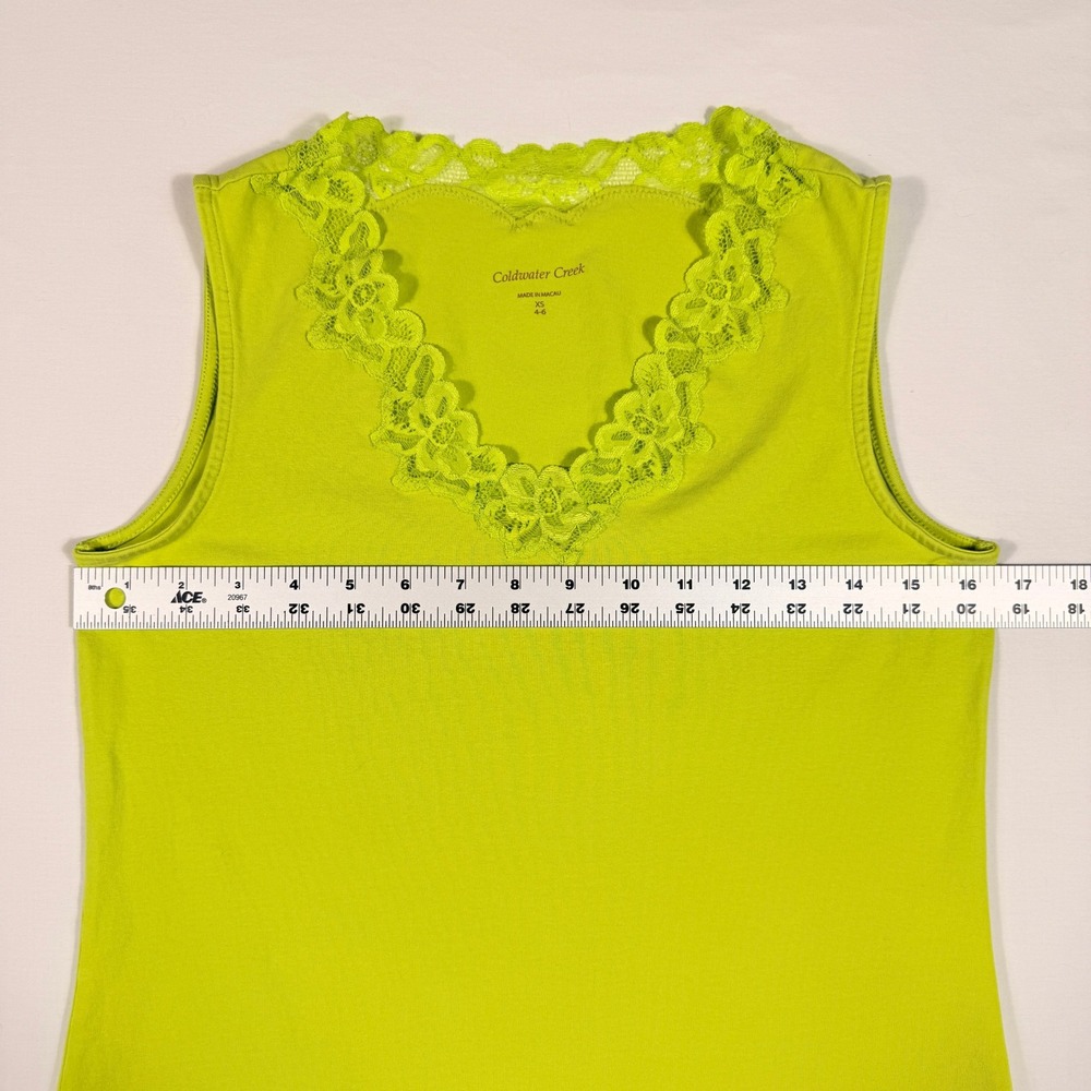 Coldwater Creek Womens XS Bright Yellow Green Lace V-Neck Tank Top Sleeveless - Picture 8 of 11